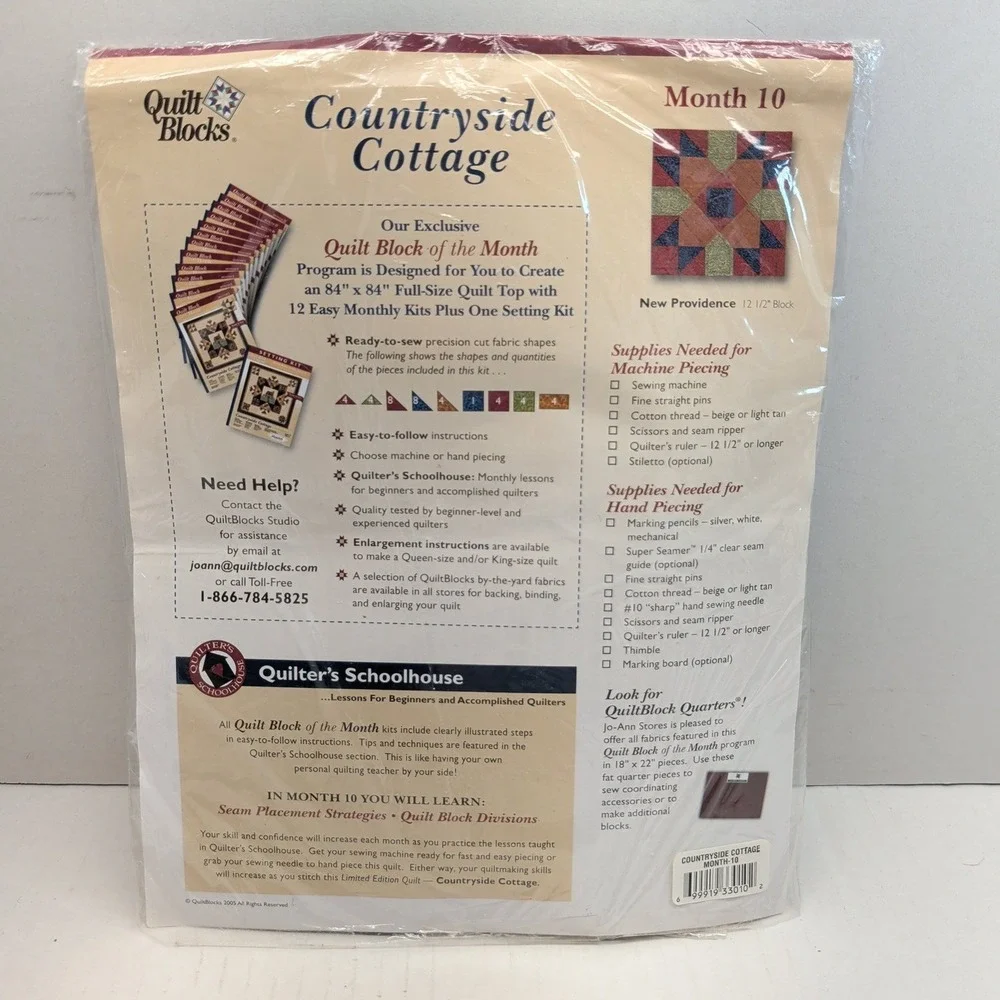 Jo-Ann Countryside Cottage Quilt Block of the Month 10 New Providence Kit
